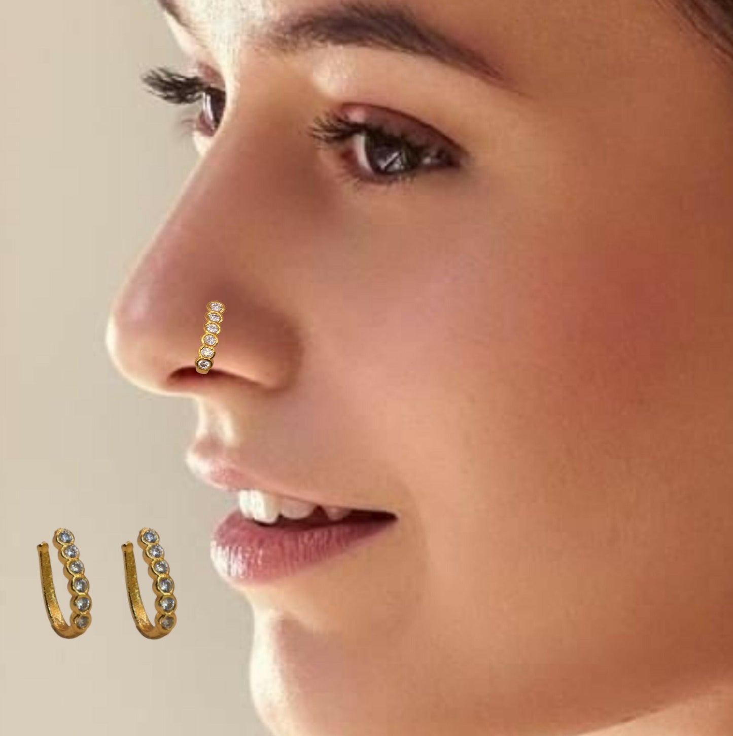 Wavy Diamond Clip-On Nose Ring | Artificial Gold Plated AD Non-Pierced