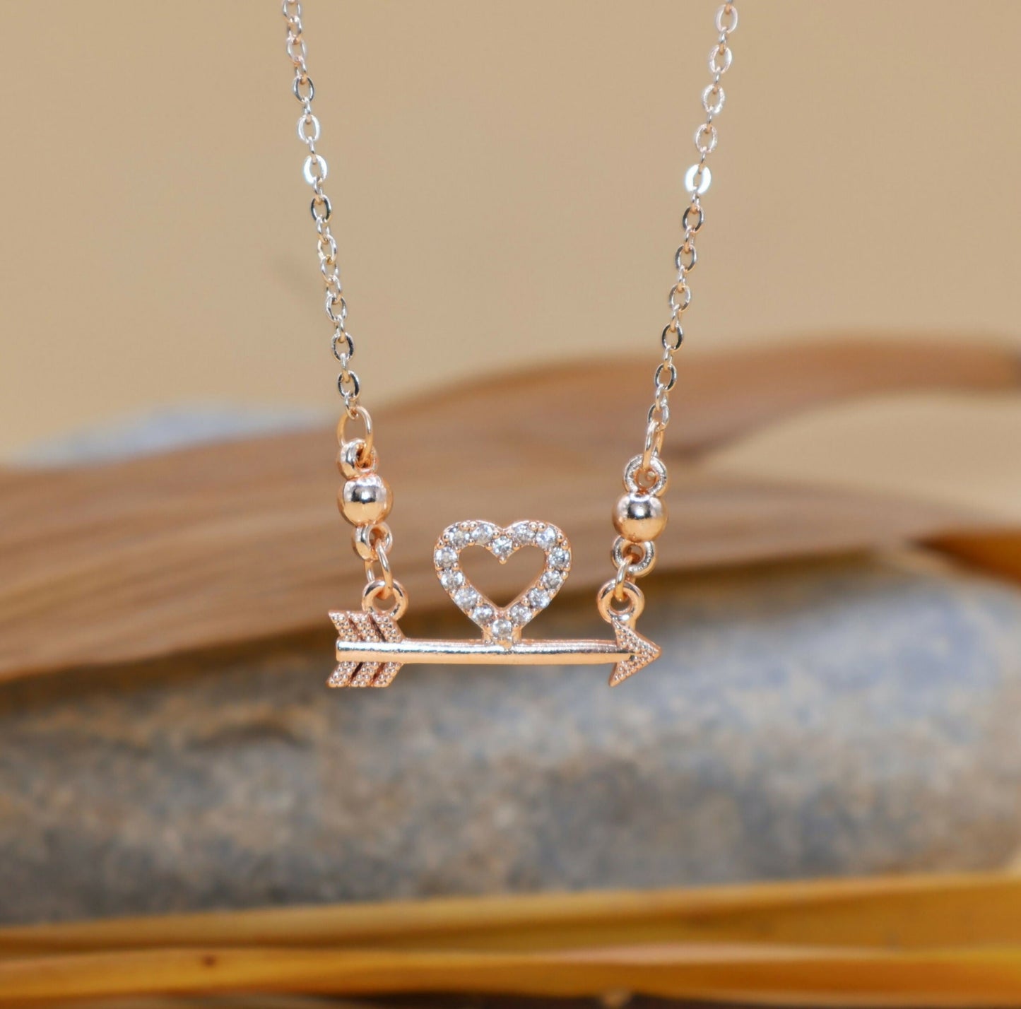 Rose Artificial Gold AD Heart Necklace For women and girls