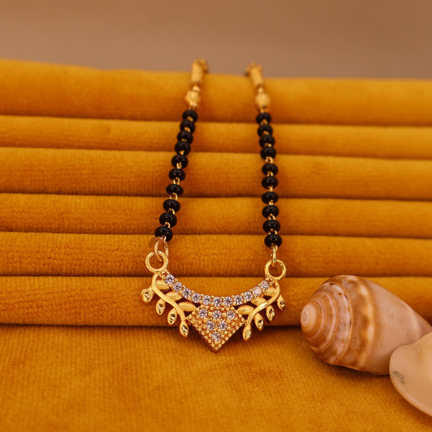 Artificial Gold Plated AD Pendant Mangalsutra with Black Bead Chain