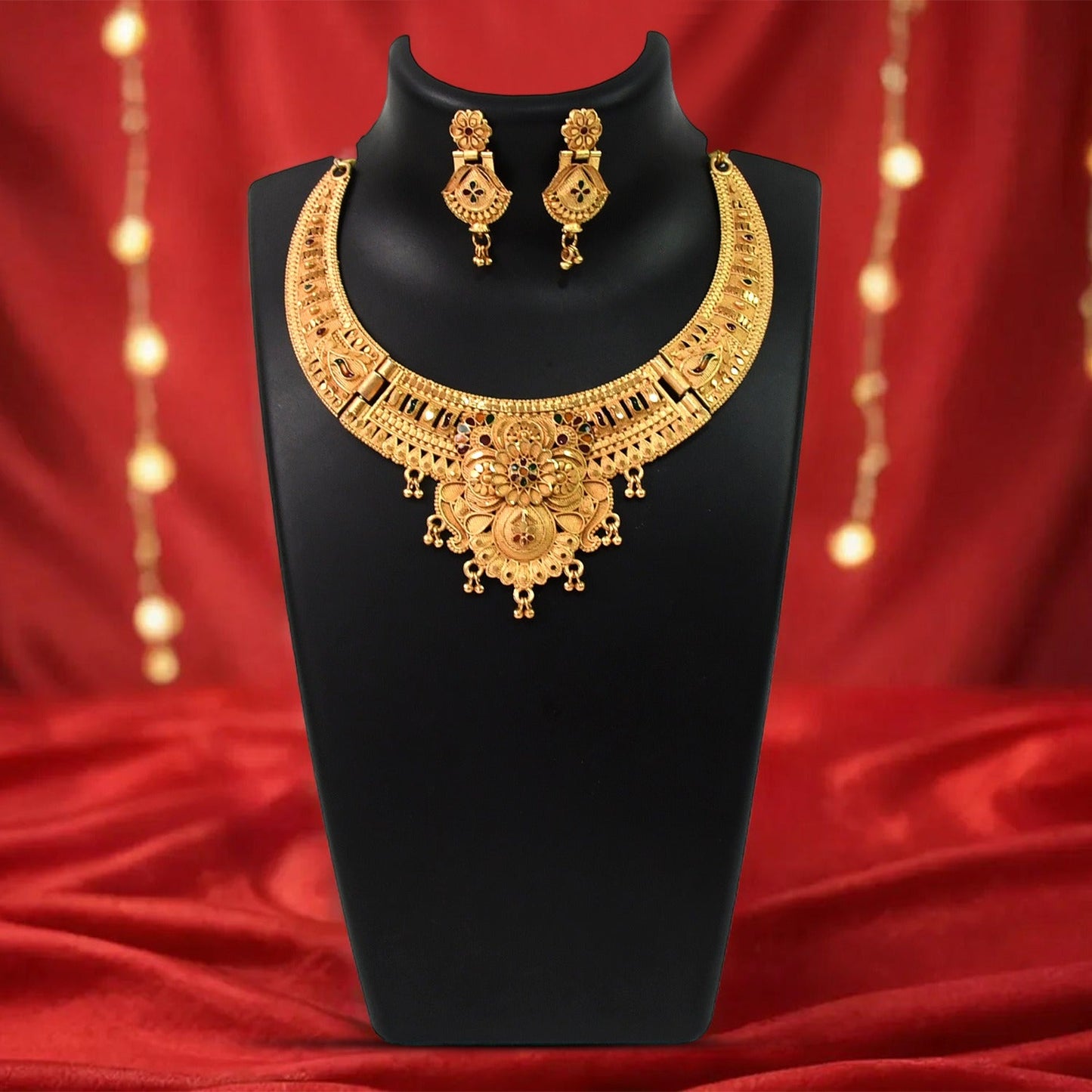 Glamorous Artificial Gold Plated Necklace Set - Shine Brigh