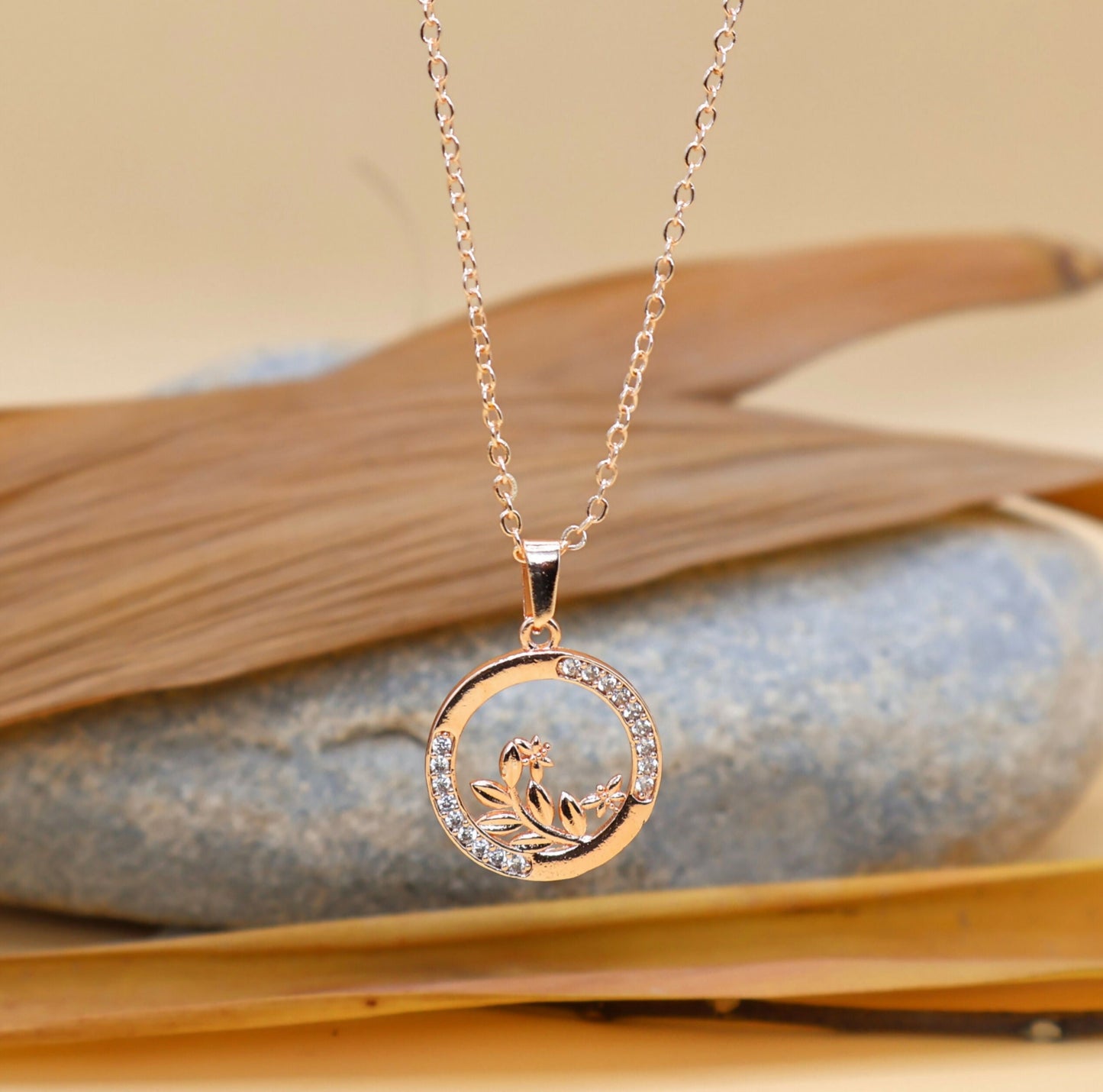 Rose Artificial Gold Swan Circle Pendant Necklace with AD For women and girls