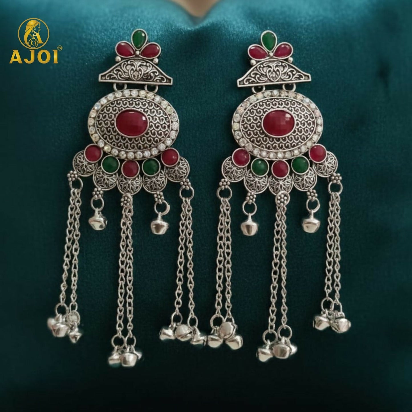 Kashmiri Style Oxidised Silver Long Earrings For Women And Girls
