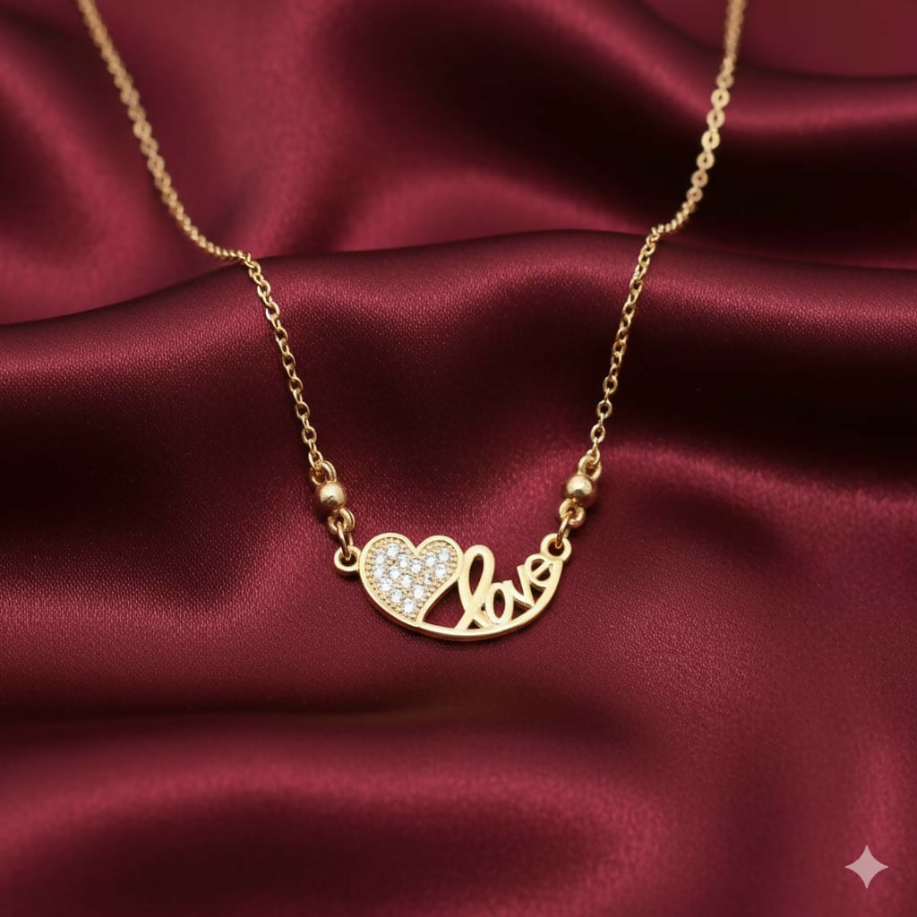Dainty Artificial Gold Plated AD Heart Love Pendant Necklace For women and girls