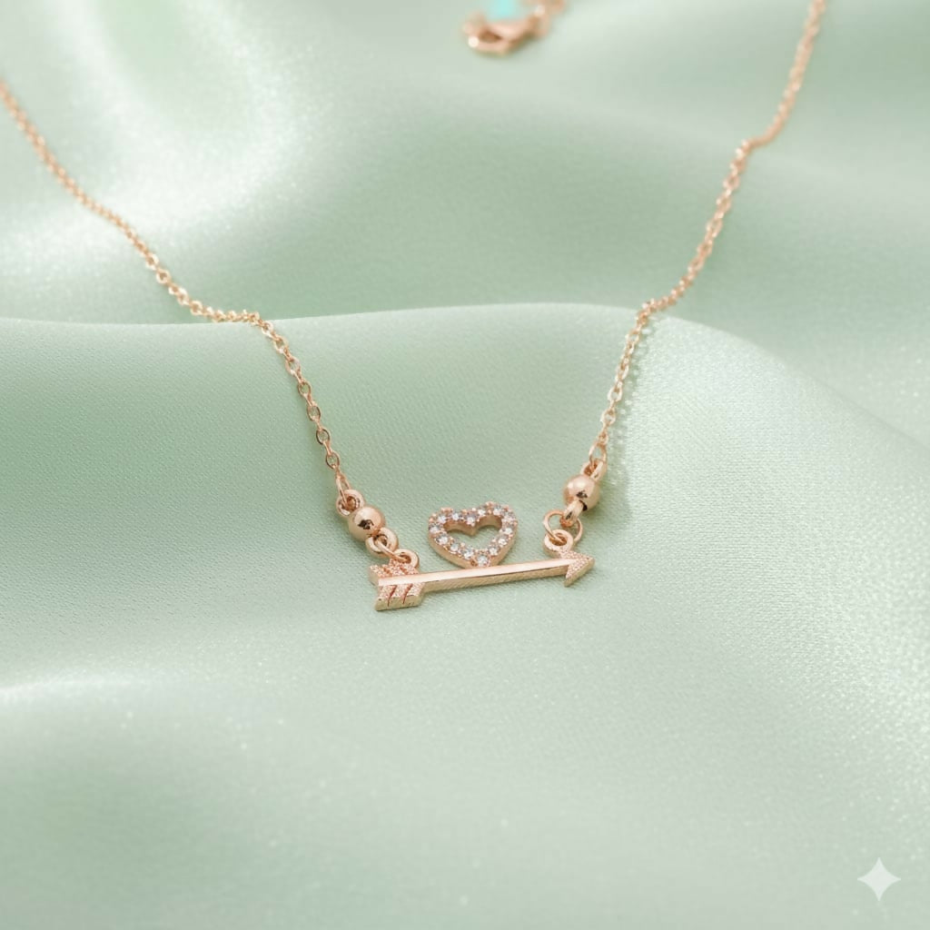 Artificial Gold Plated Love Heart AD Pendant Necklace For women and girls
