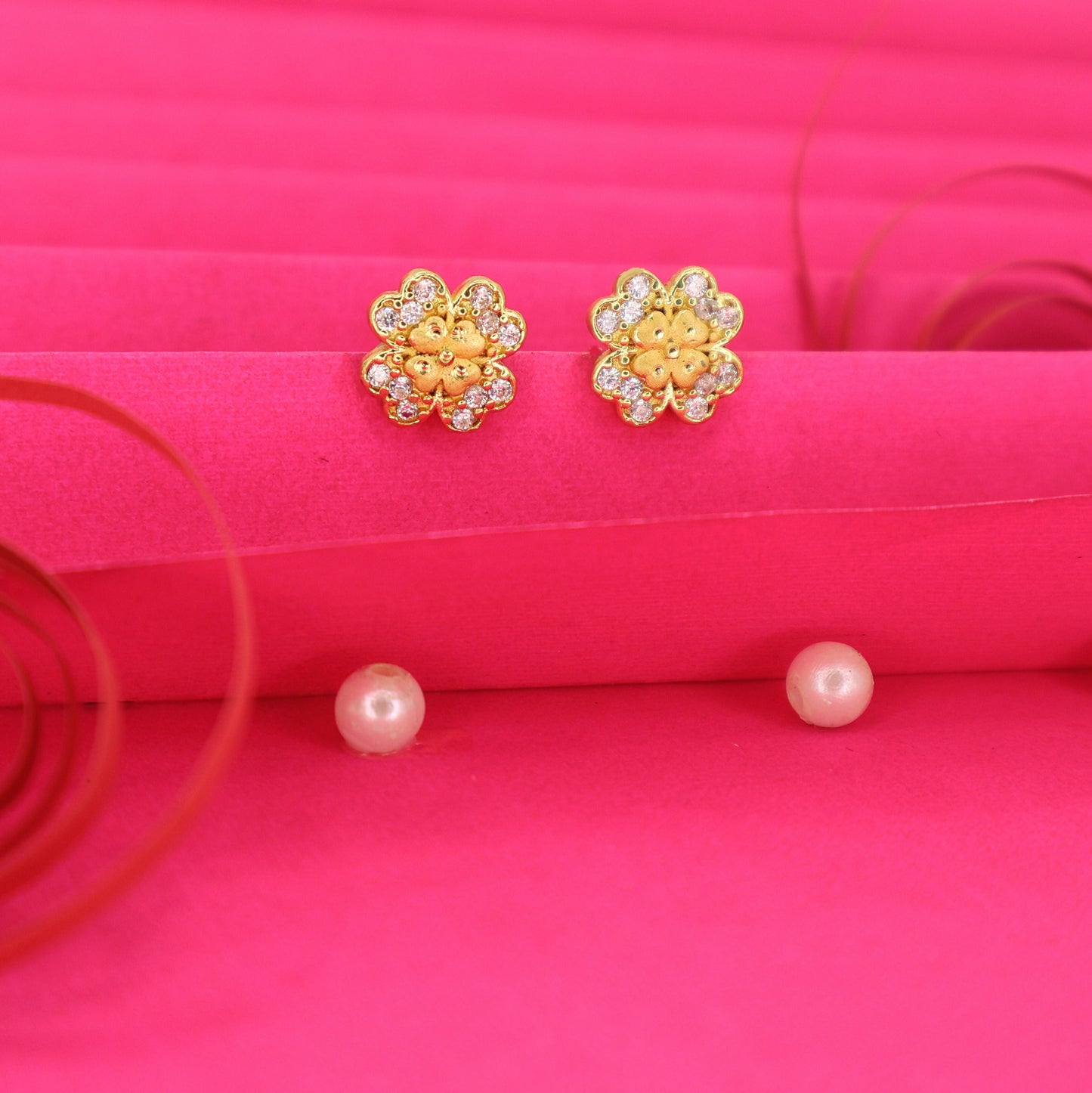 Artificial Gold Plated Four-Leaf Clover Stud Earrings with AD for women and girls