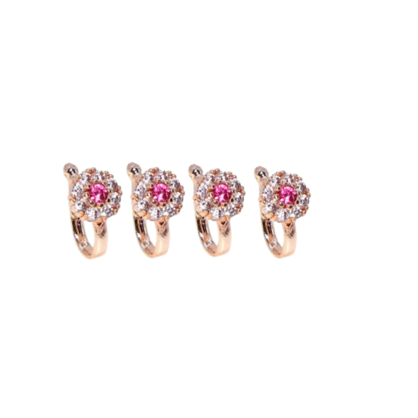 Rose Artificial Gold Plated Ruby Floral Non-Piercing Clip-On Nose Pin Combo Pack of 4