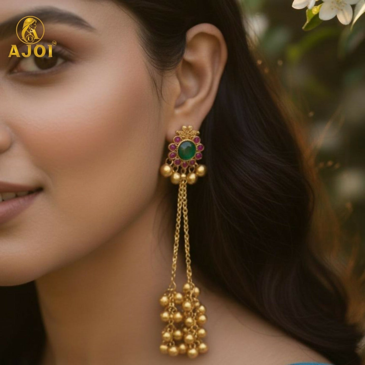 Imperial Kashmiri-Inspired Artificial Gold-Plated Ear Cuff Chain Earrings