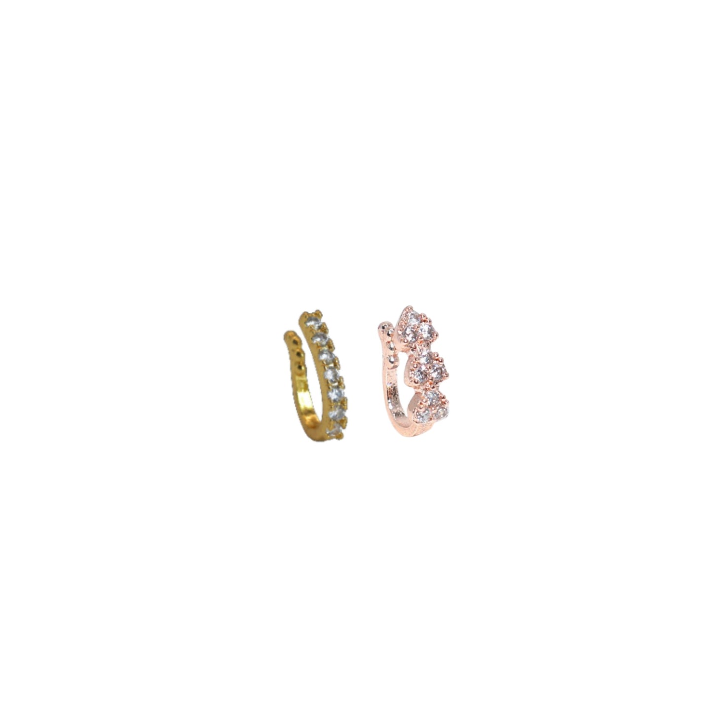 Triple Cluster CZ No Piercing Nose Ring Nath - Artificial Gold/Rose Artificial Gold Combo Pack of 2