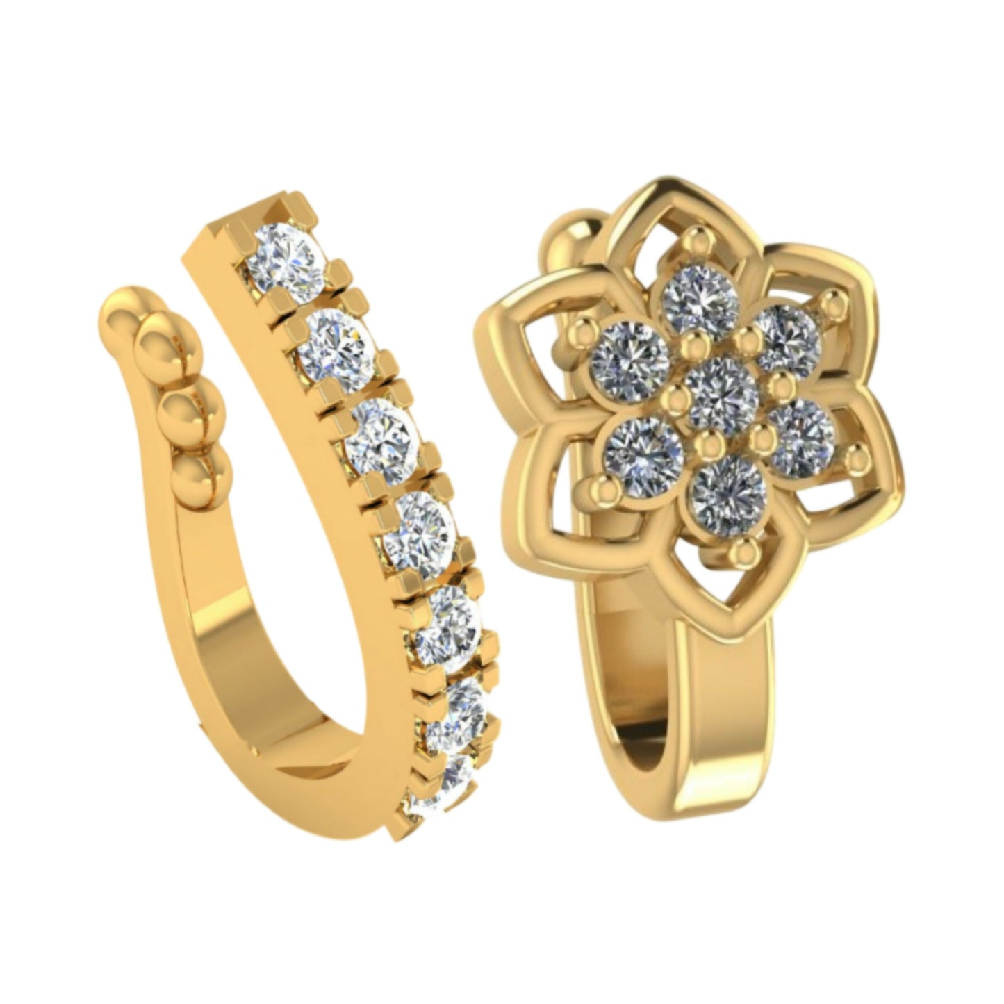 Artificial Gold Plated CZ Non-Pierced Nose Cuff Ring Set for Women Combo Pack of 2