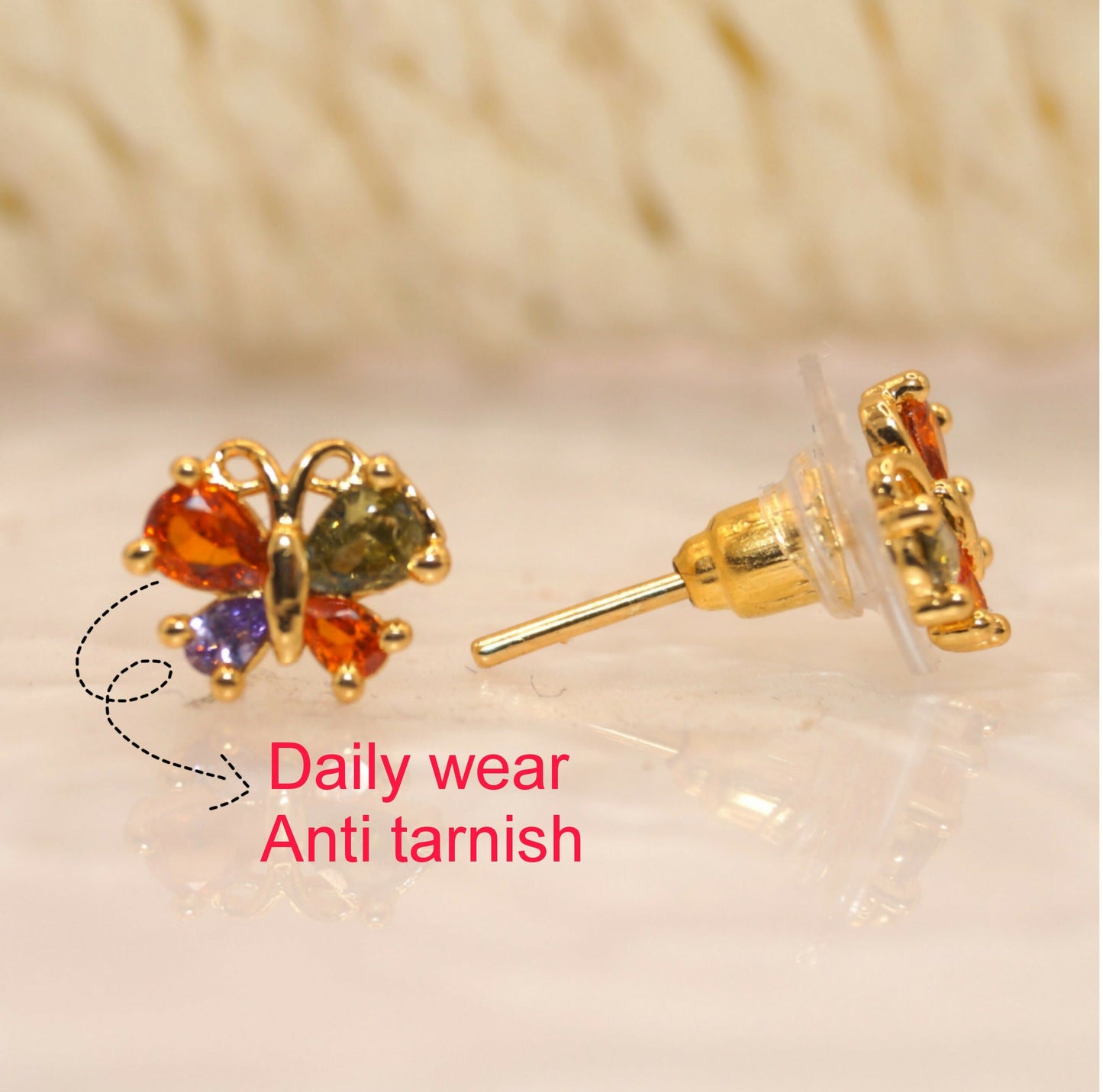 " Artificial Gold Plated Multicolored AD Butterfly Stud Earrings" for women and girls