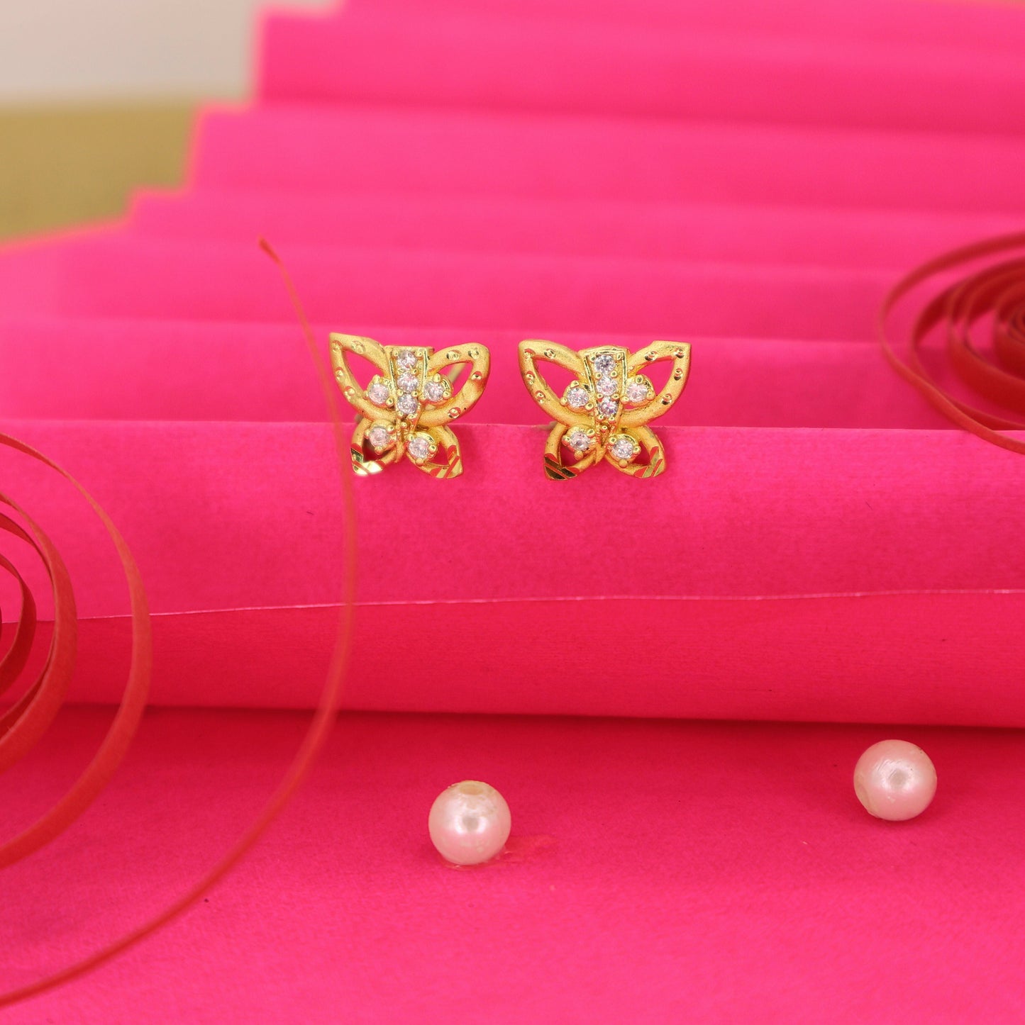 Butterfly Stud Earrings | Artificial Gold Plated AD Stones | Lightweight for women and girls
