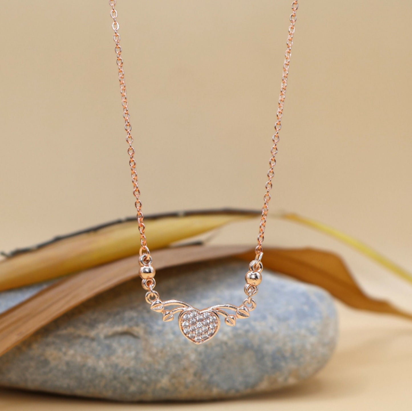 Rose Artificial Gold Plated Heart & AD Necklace for Women and girls