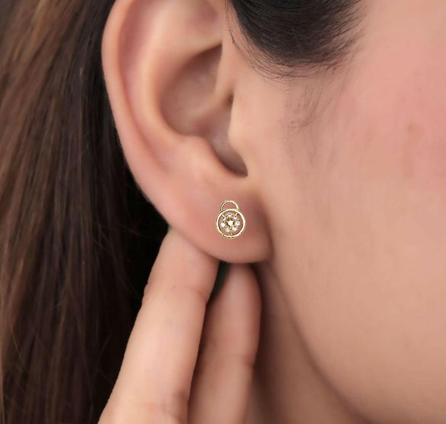 Dainty Artificial Gold Lock & Key Stud Earrings with AD for women & girls