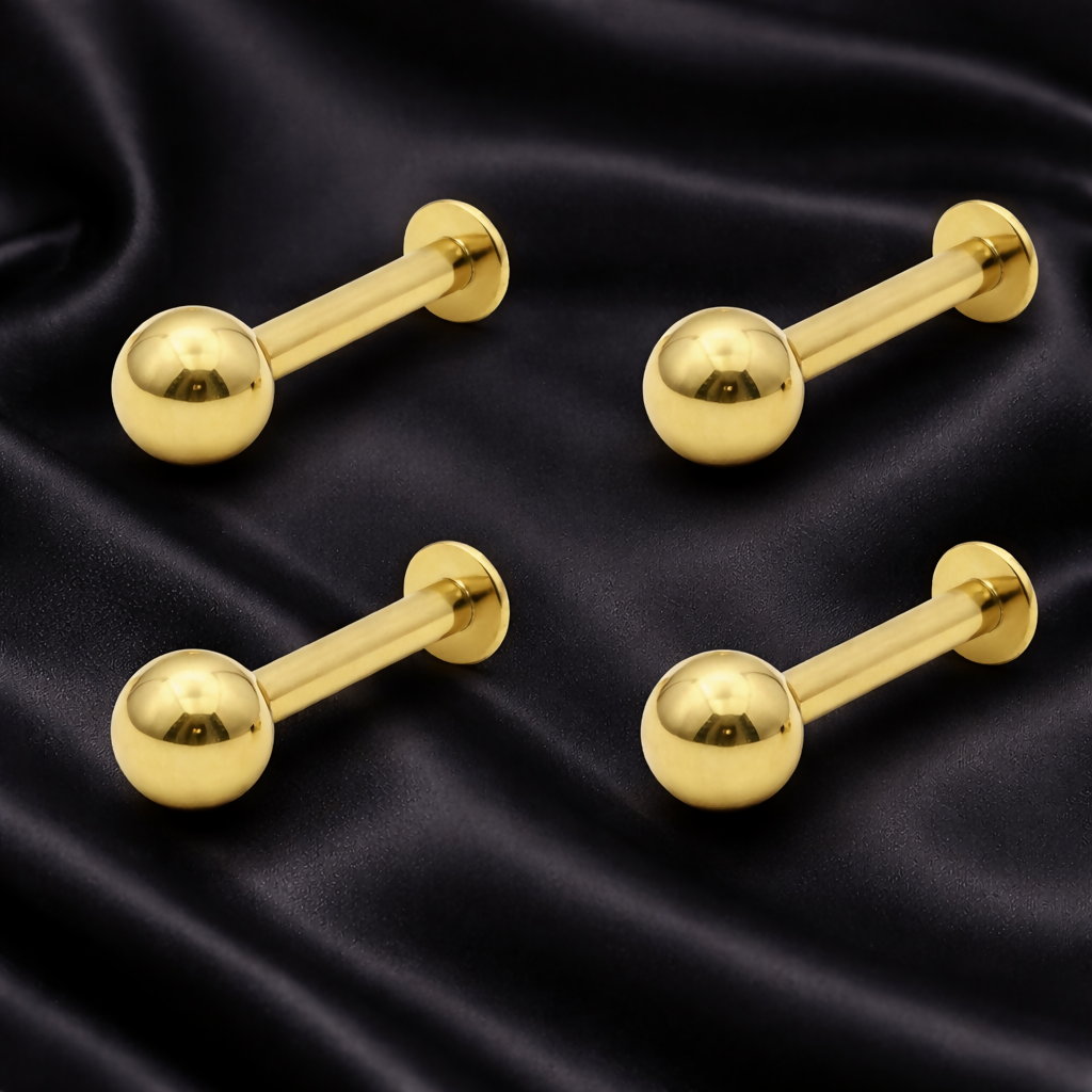 Artificial Gold Plated Titanium Labret nosepin stud Laung Koka Nathni Combo Pack of 4