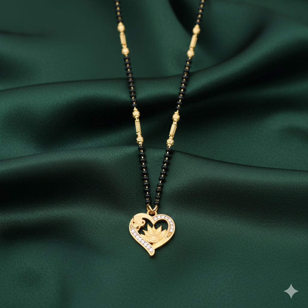Artificial Gold-Plated Heart & Floral Mangal sutra with AD For women
