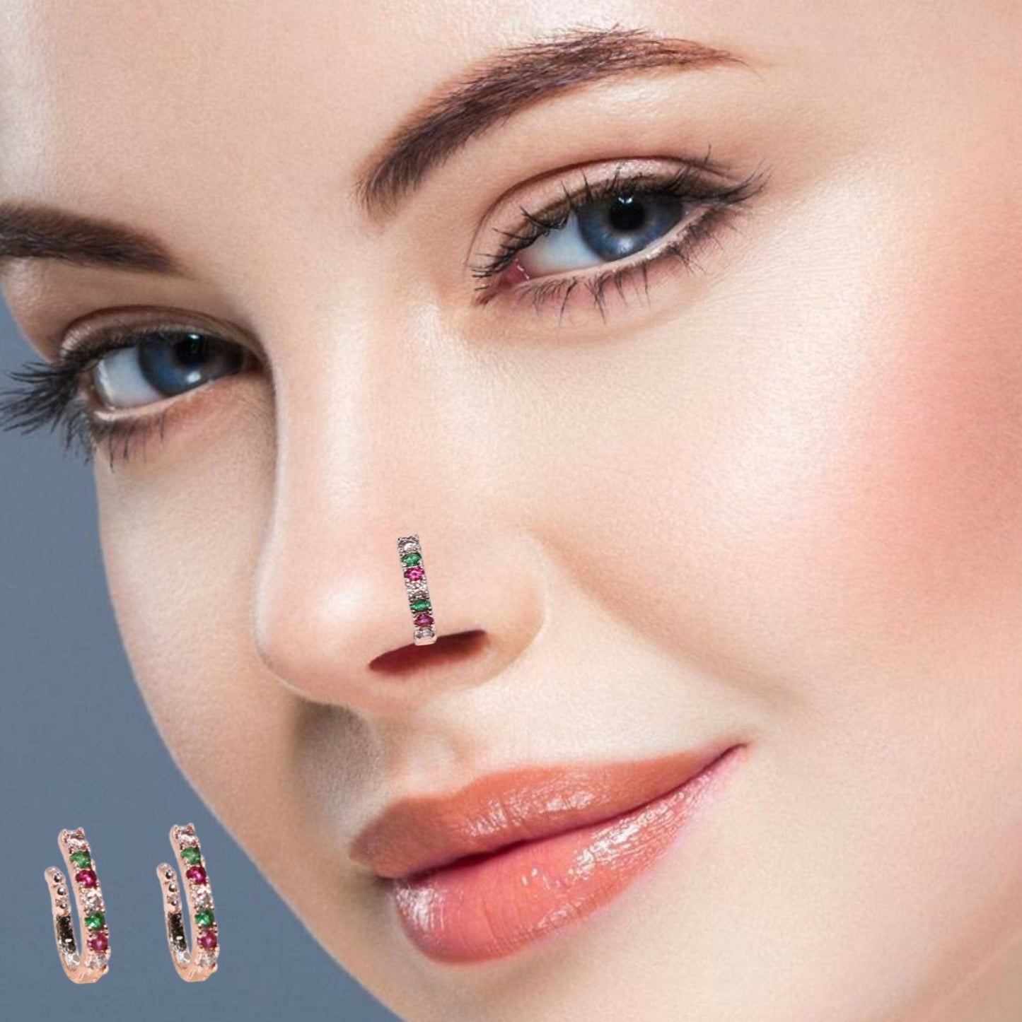 Multicolor Stone Elegant Clip-On Nosepin for Women Combo Pack of 2