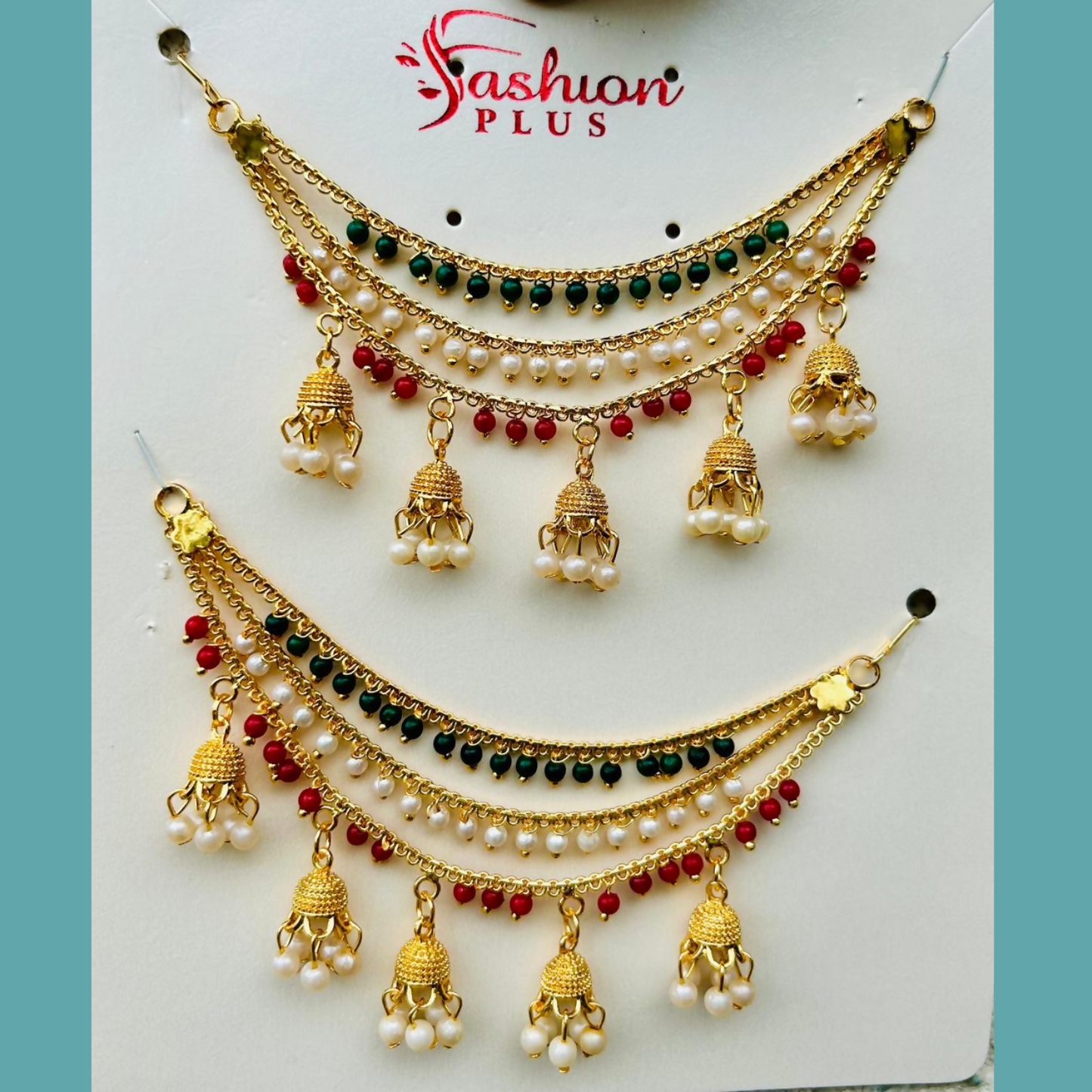Traditional Artificial Gold Finish Tricolor Pearl Jhumki Designer Kanchain for Women