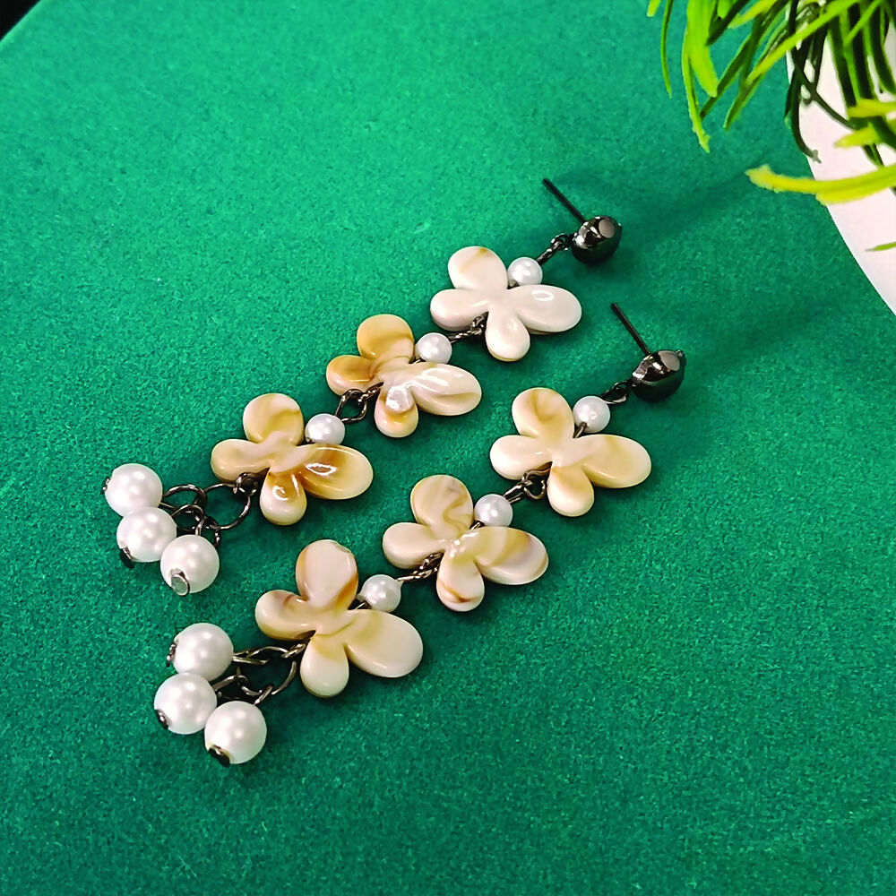 Stylish Black Plated Beaded Butterfly Drop Earrings for Women