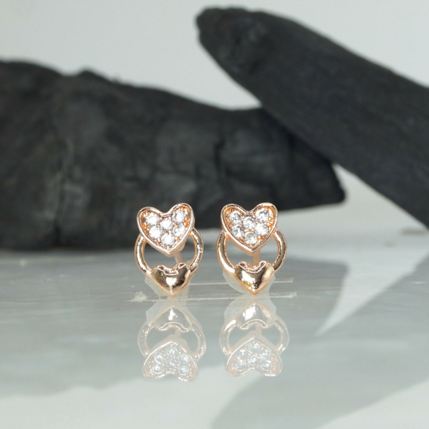 Rose Artificial Gold Plated Heart Stud Earrings with for women and girls