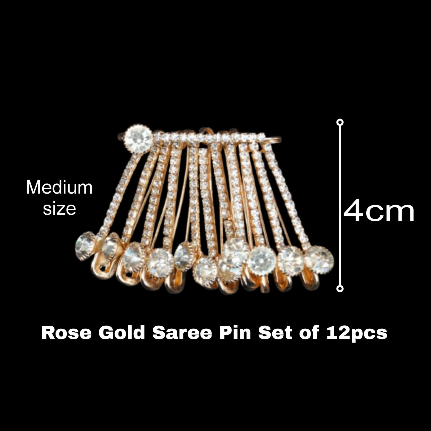 Rose Artificial Gold Crystal Saree Pin Brooch - Diamond Effect Scarf Clip & Pin