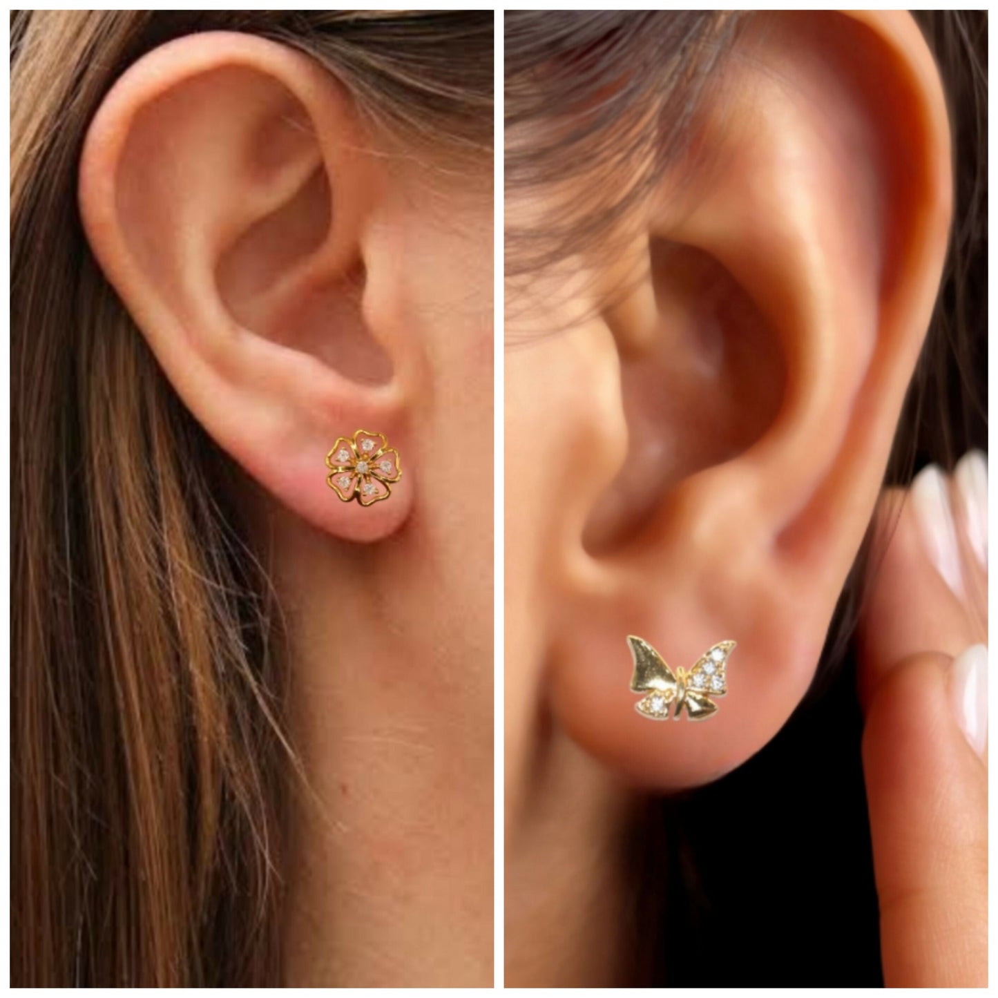 Artificial Gold Flower & Butterfly Stud Earrings Set with AD for women & girls Combo Pack of 2