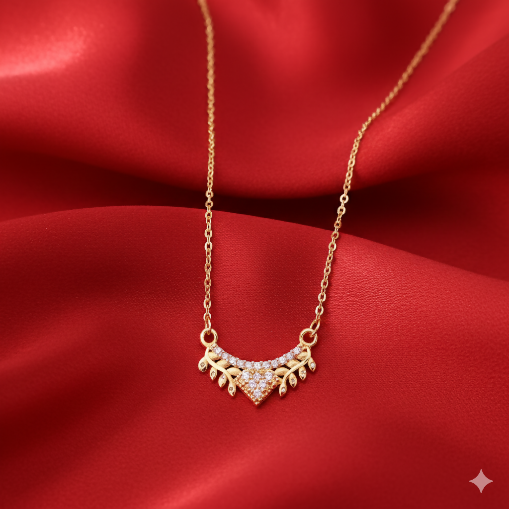 Artificial Gold Plated AD V-Shape Leaf Pendant Necklace For women and girls