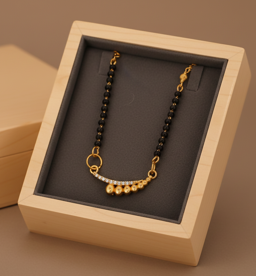 Artificial Gold-Plated AD Mangalsutra with Black Beaded Chain