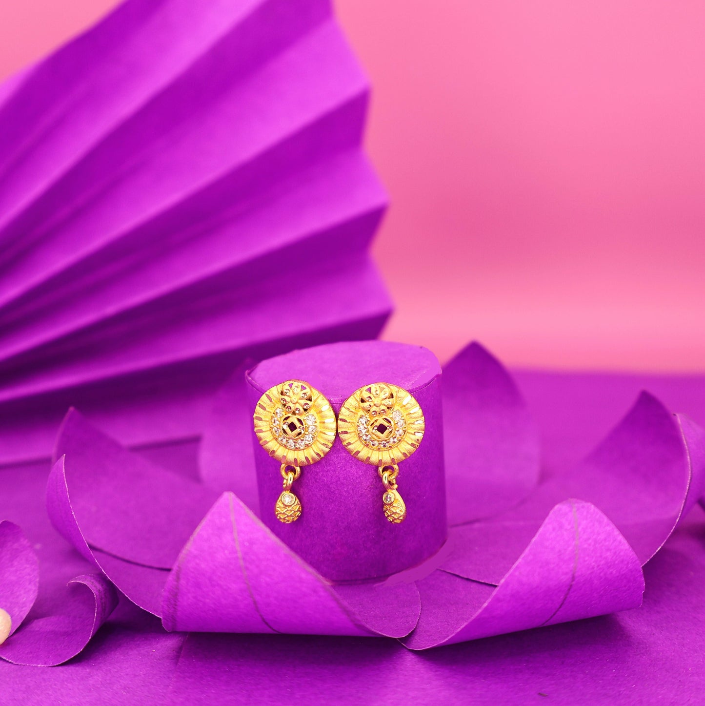 Artificial Gold Plated Round Stud Earrings with AD for women and girls