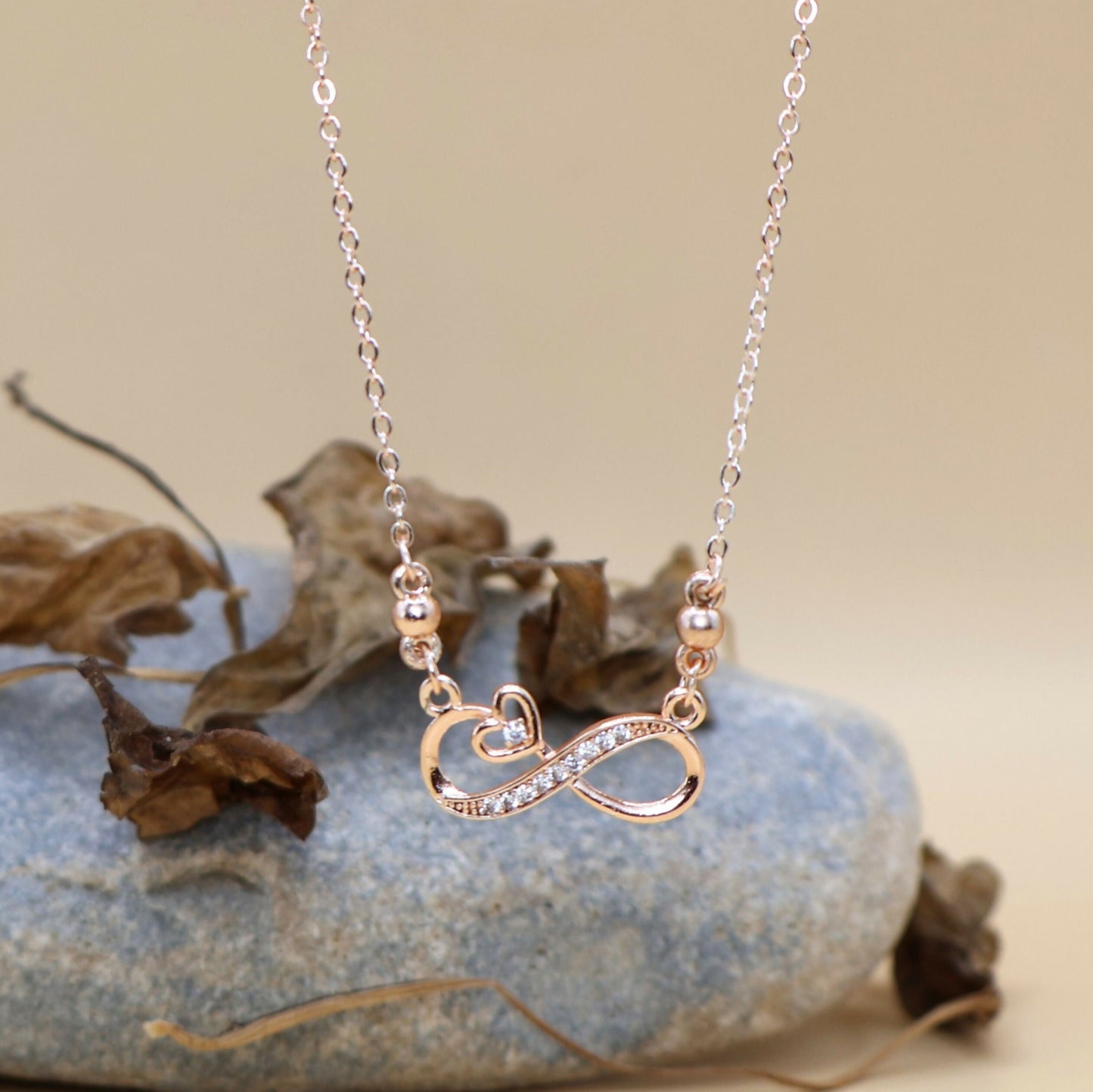 Rose Artificial Gold Infinity Heart Necklace with AD For women and girls