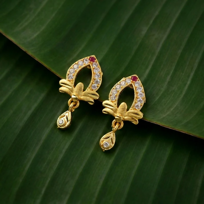 Designer Artificial Gold Earrings with Elegant Teardrop Cut & Crystal Work