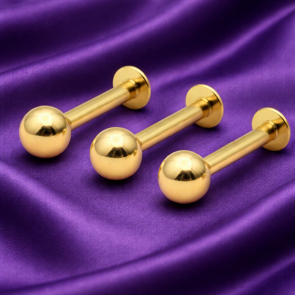 Artificial Gold pated Back Nose Stud Laung Koka Nathni Threadless Labret Piercing combo pack of 3