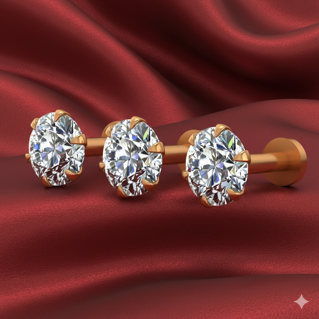 Artificial Gold plated AD Flat Back Stud Earring Internally Threaded for women and girls Combo Pack of 3