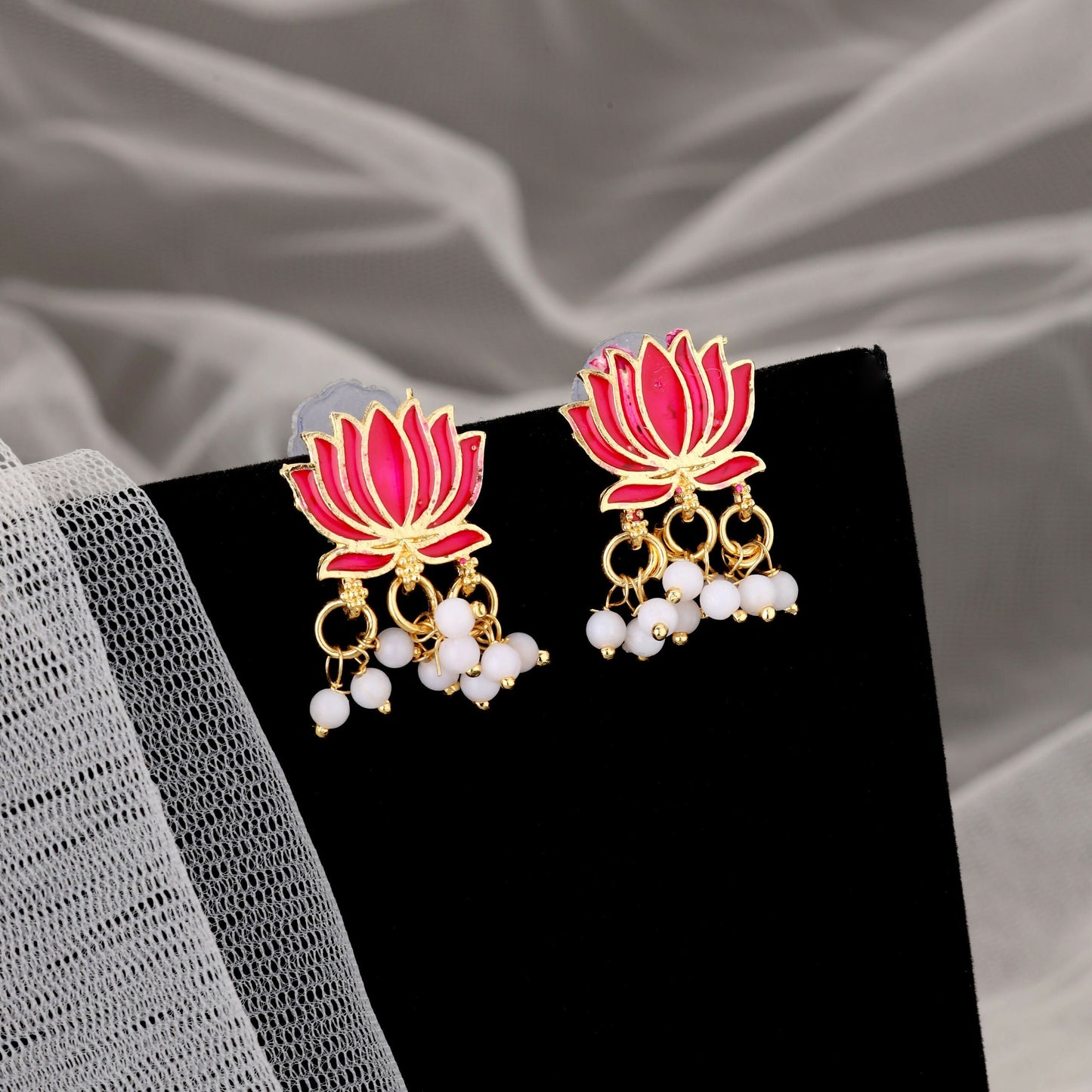Traditional Artificial Gold & Pink Enamel Lotus Choker Set