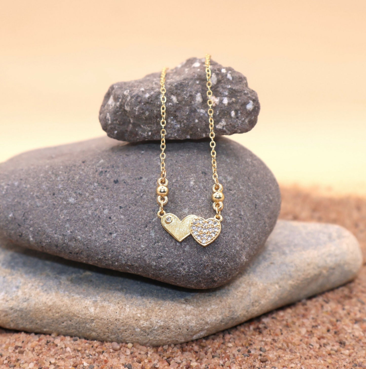 Artificial Gold Plated Double Heart Necklace with AD For women and girls