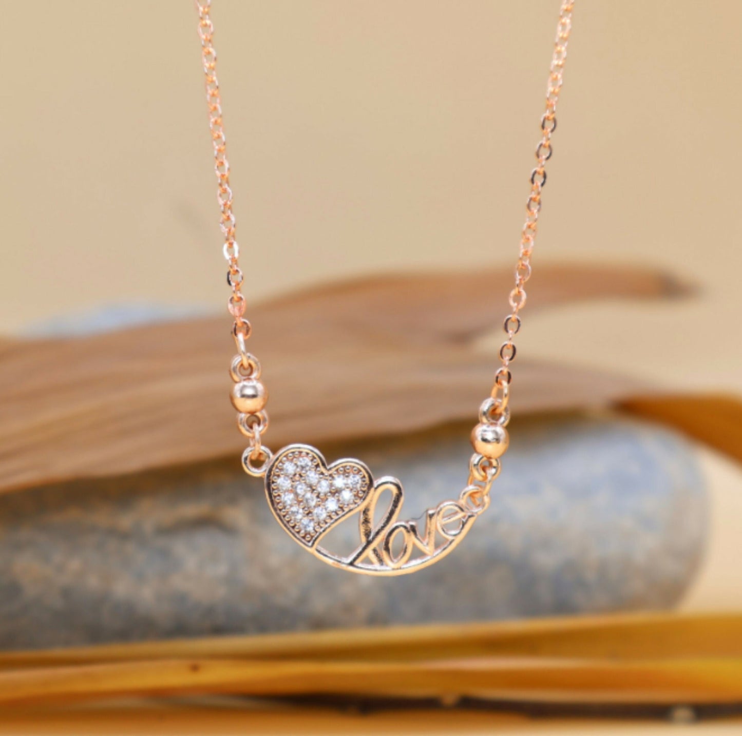 Rose Artificial Gold Plated Heart & Love AD Pendant Necklace For women and girls