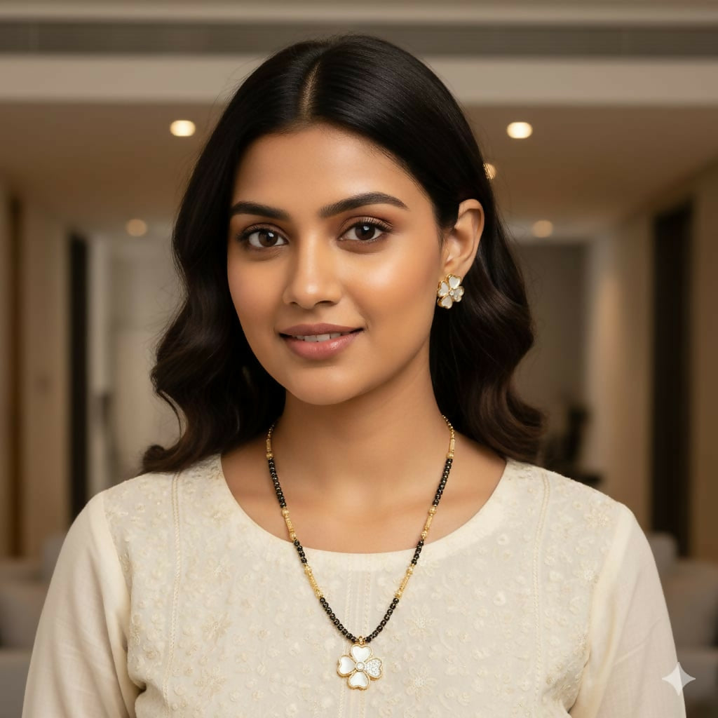 Artificial Gold Plated AD Floral Mangalsutra and Earring Set for women
