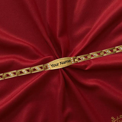 Custom Name Bracelet with Ethnic Band – Personalized   Artificial Gold-Plated Wristwear