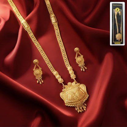 Artificial Gold-Tone Traditional Necklace Set with Ornamental Pendant & Matching Earrings