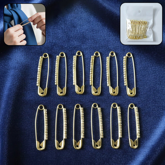 Decorative   Artificial Golden Safety Pin Brooch Set (12 Pc Set)
