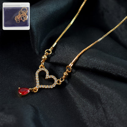 Artificial Gold-Plated Heart Pendant Necklace with Red Crystal Drop for Women