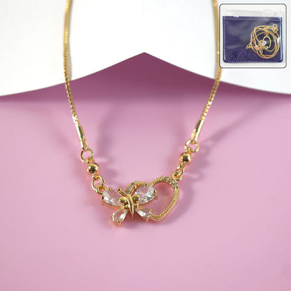 Artificial Gold-Plated Crystal Butterfly Heart Pendant Necklace for Women