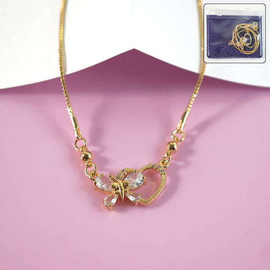 Artificial Gold-Plated Crystal Butterfly Heart Pendant Necklace for Women