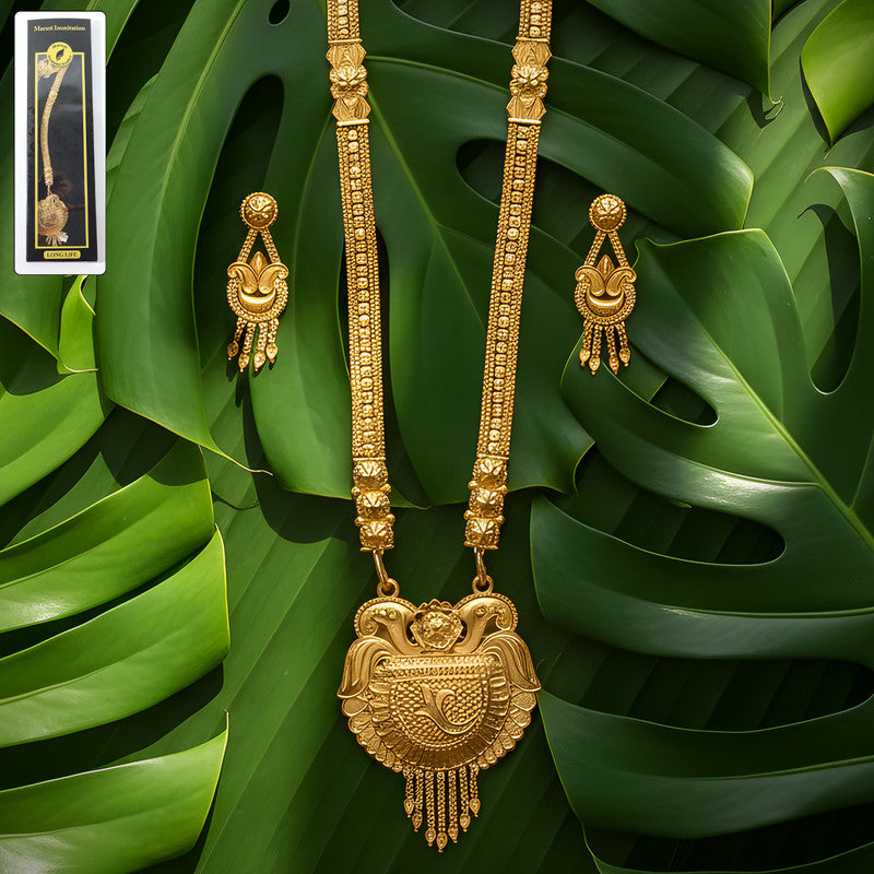 Traditional   Artificial Gold-Tone Temple Style Necklace Set with Pendant & Matching Earrings