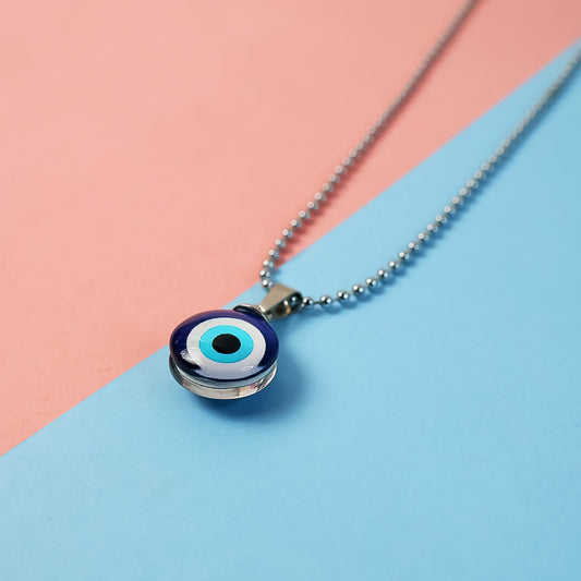 Tiny Blue Turkish Evil Eye Pendant Chain Necklace For Men And Women