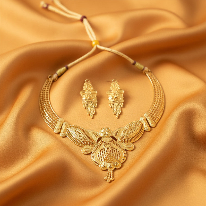Meshwork Choker Necklace Set – Handcrafted Design for Festive & Bridal Looks