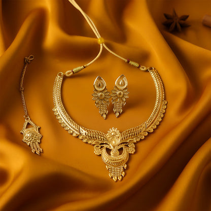 Royal Leaf Crest Choker Necklace Set – Traditional Jewellery for Weddings & Festivals