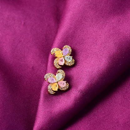 Pastel Crystal Flower Stud Earrings with    Artificial Gold Finish for Women