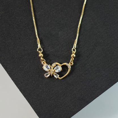 Artificial Gold-Plated Crystal Butterfly Heart Pendant Necklace for Women