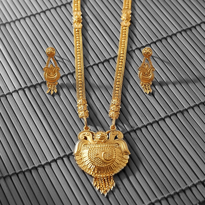 Traditional   Artificial Gold-Tone Temple Style Necklace Set with Pendant & Matching Earrings
