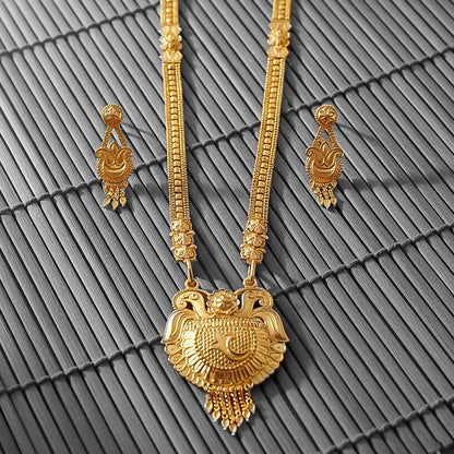 Traditional   Artificial Gold-Tone Temple Style Necklace Set with Pendant & Matching Earrings